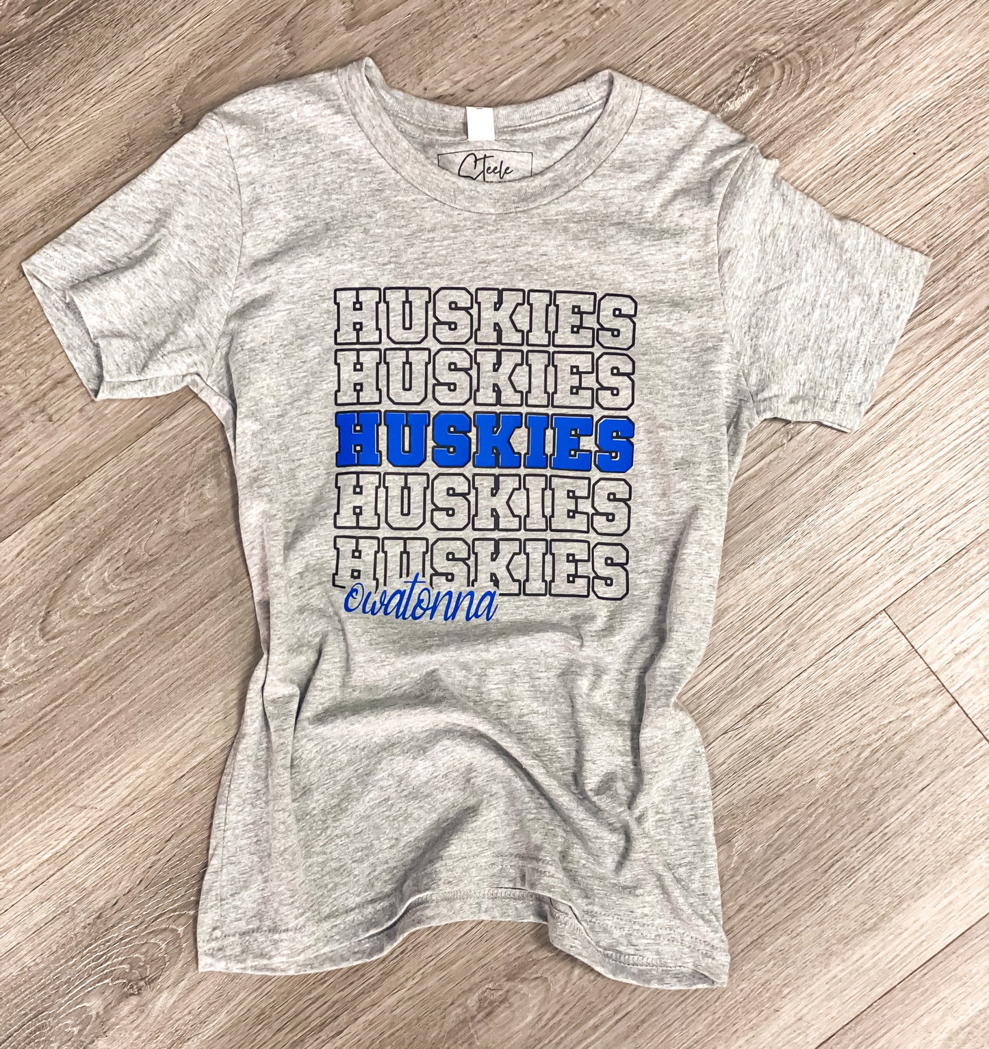 Kids Huskies on Repeat Tee- Heather Grey